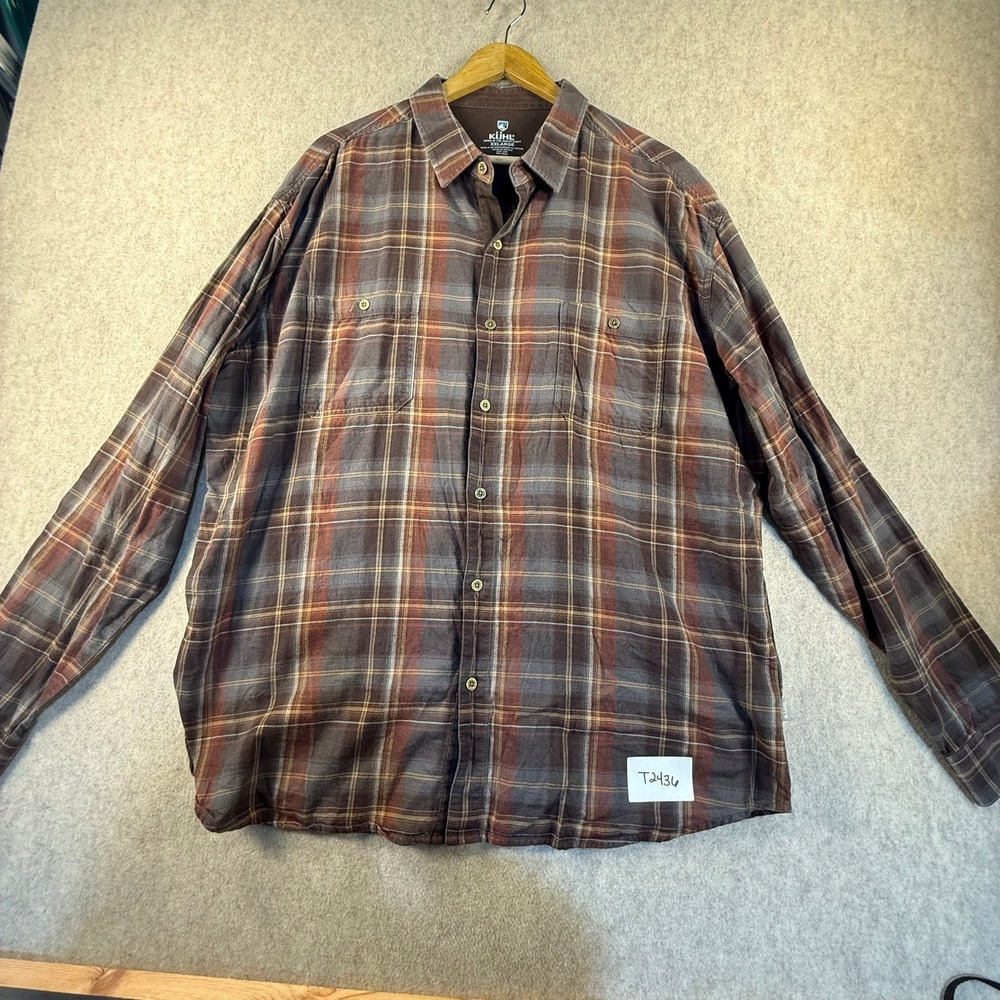 Kuhl Mens XXL Brown Rust Plaid Long Sleeve Button Down Flannel Shirt